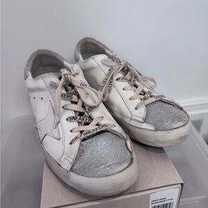Golden Goose Women’s Super Star Classic White, Silver Glitter Size 36